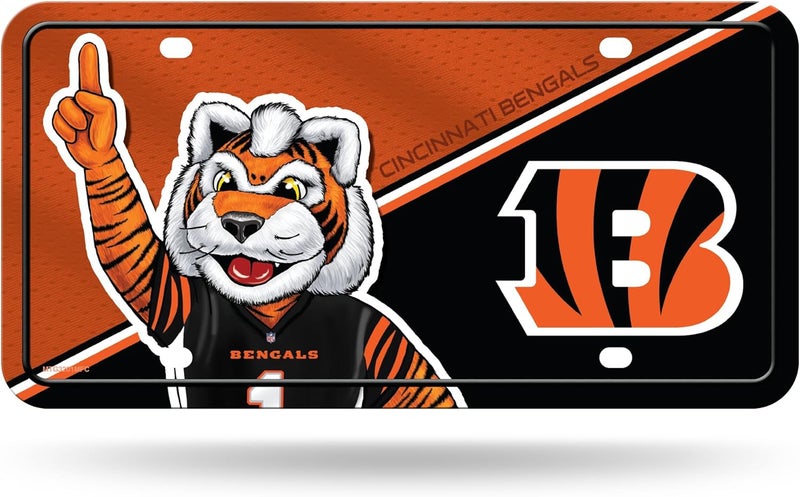 NFL Football Cincinnati Bengals Mascot Design Metal Auto Tag 6" x 12" - Great for Truck/Car/SUV